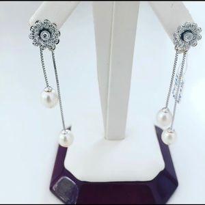 14k Whitegold Pearl And Diamond Earrings